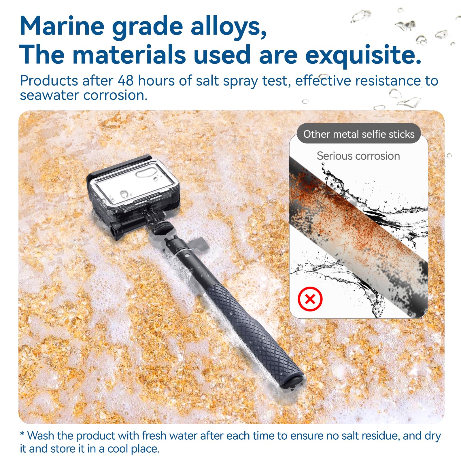 Telesin 360� Waterproof Selfie Stick 25.75' W Hand Strap Underwater Dive Diving Extension Stick Pole Monopod For Gopro Max 12 11 10 9 8 7 Insta360 X3 Go3 Ace Pro Dji Action 5 Pro 4/3 Osmo Pocket 3